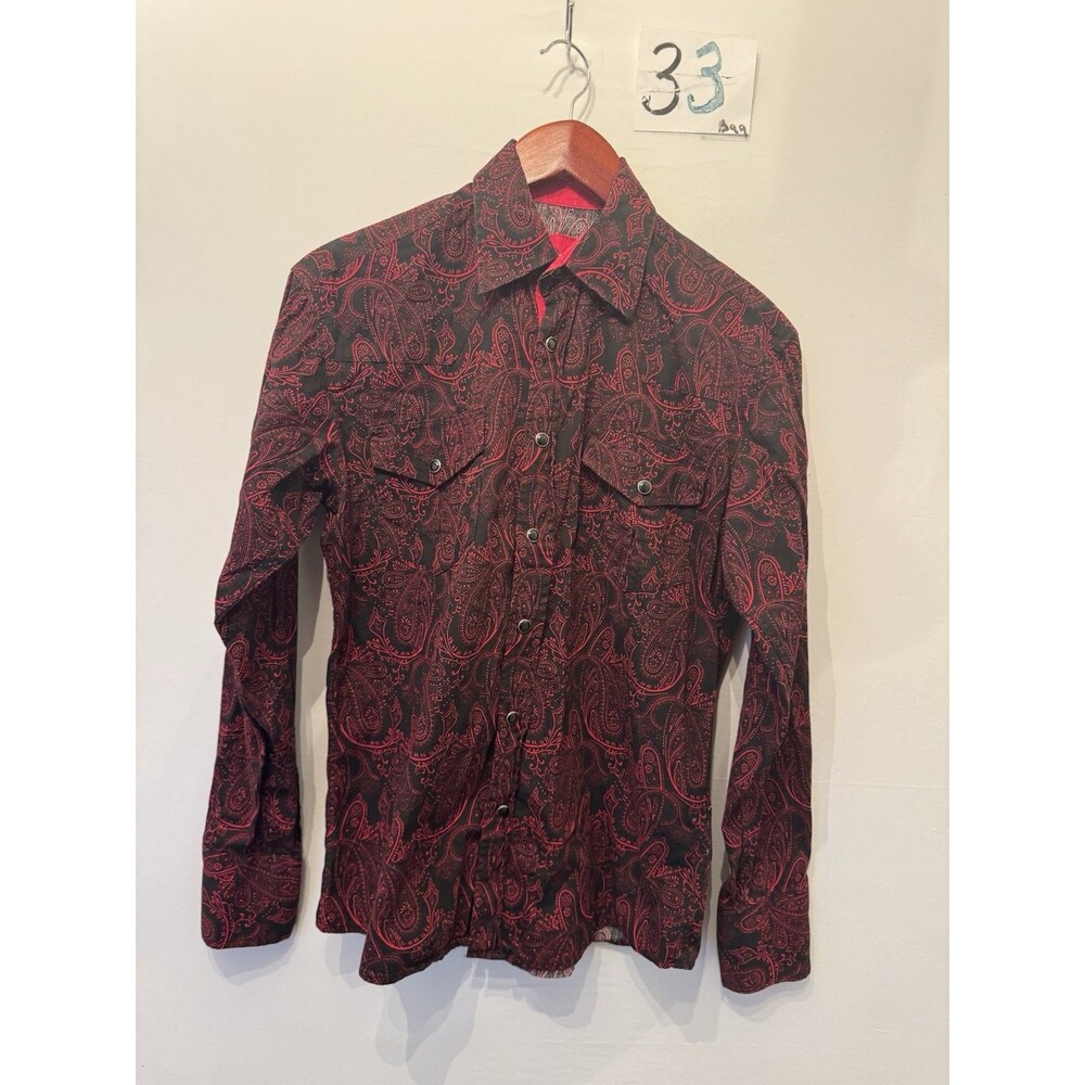 Ace of Diamond Western Shirt Mens S Black Red Paisley Pearl Snap Cowboy Rodeo